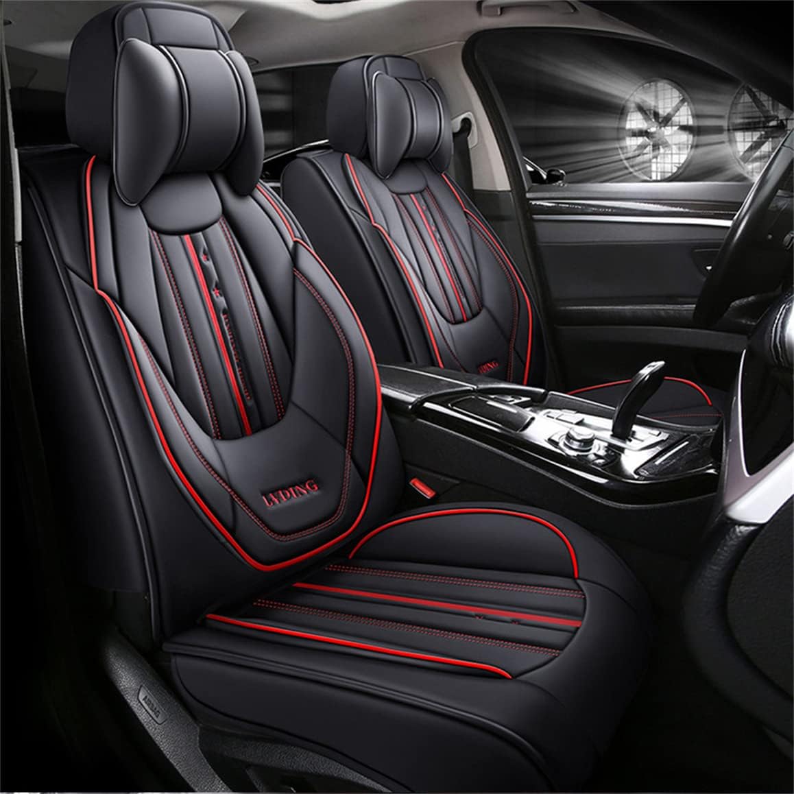 Luxury 5-Seat Car Seat Covers Fit for Compass Full Set Cushion Leather Front Rear Seat Protectors Non-Slip Waterproof Durable Vehicle Seat Covers with Headrest(Black)