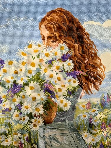 Image of RIOLIS - Chamomile Happiness 2253, Floral Cross Stitch Kits 9 inchx11, Cross Stitch Kits for Beginners & Advanced, Crossstitching Kits Adult, Counted Stitching Kits, Embroidery Kit