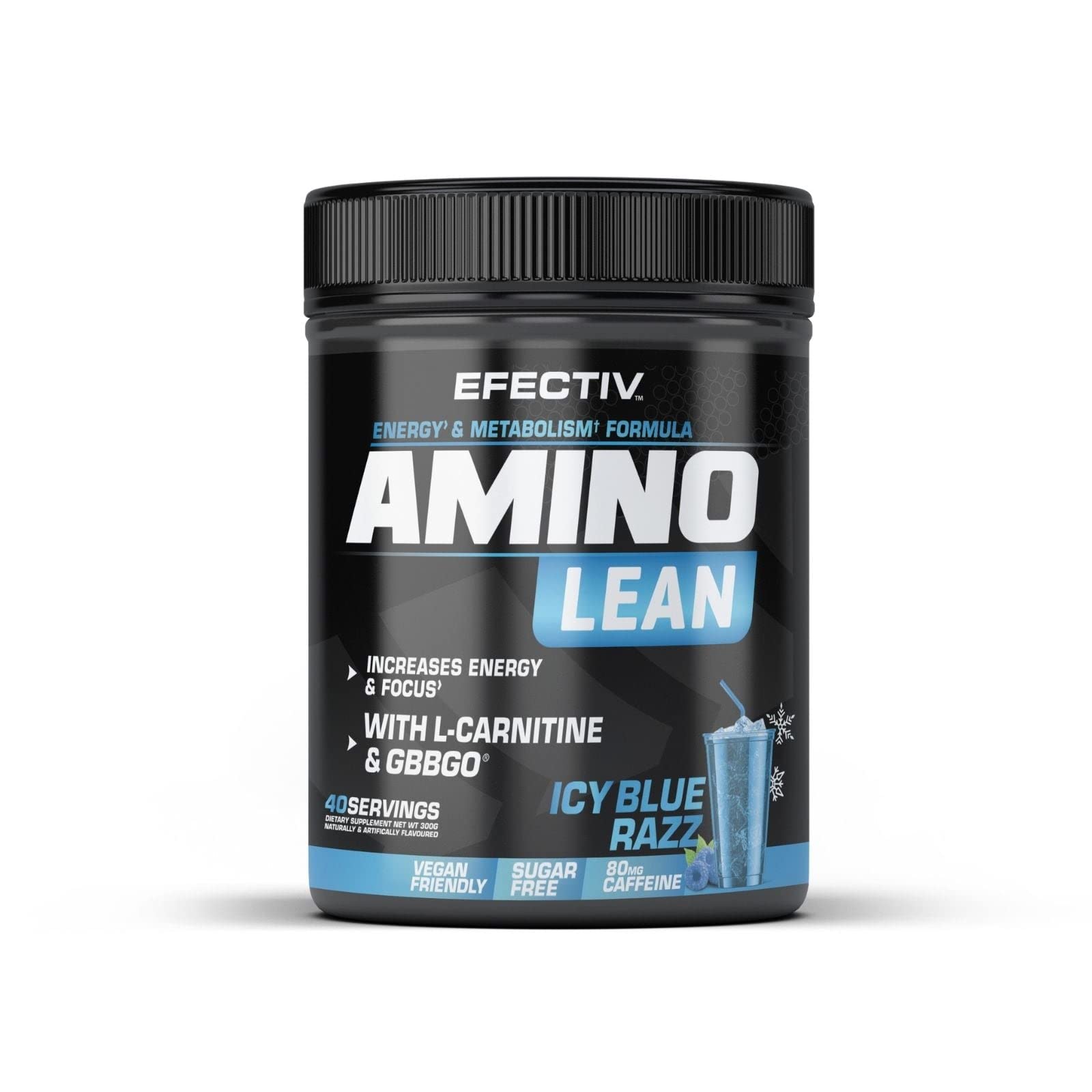 EFECTIV Amino Lean - Energy and Metabolism Formula - Increases Energy & Focus - Sugar Free - 40 Servings - Vegan Friendly - 300 Grams (ICY Blue Razz)