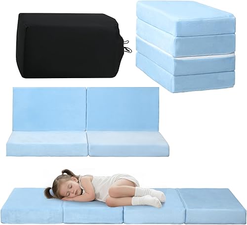 Miniatura 17 de MeMoreCool Colchón de suelo plegable para niños, colchón de siesta brillante para dormir y guardería, futón plegable portátil de tres pliegues, Gris
