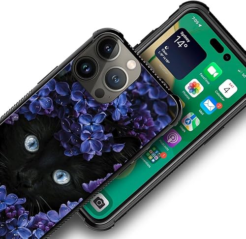 Miniatura 7 de CARLOCA Funda compatible con iPhone 15 Plus, funda negra con patrón de gato Mumbai Clivia para iPhone 15 Plus, ultra protección, a prueba de golpes,