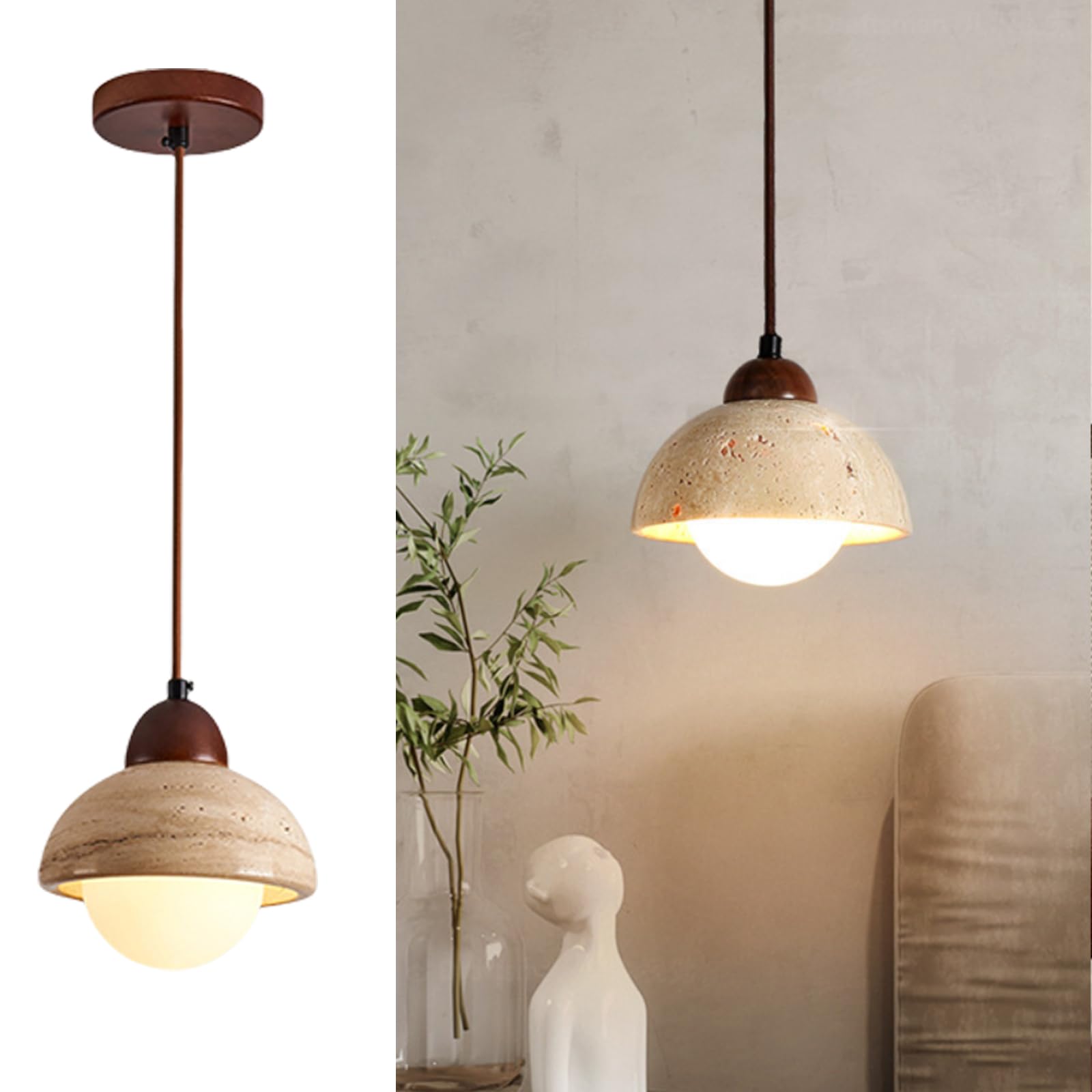 HYJAUSXB Modern Pendant Ceiling Light,Vintage Yellow Travertine Light - Japanese Style, Rustic Wood Industrial Chandelier for Dining Room Table Kitchen Island Farmhouse Bedroom Bathroom