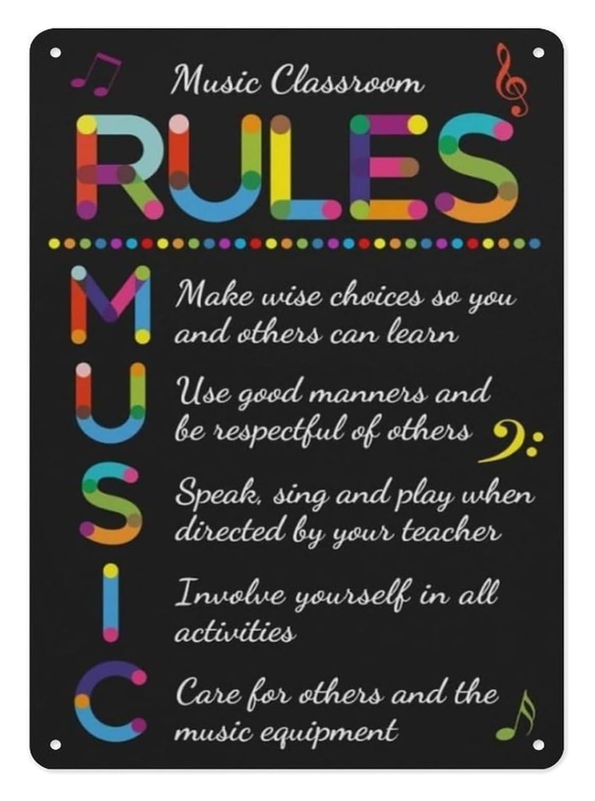 RUAJOGYNVM Educational Music Decor Metal Tin Sign Featuring Classroom Rules Poster for School Music Room or Teachers Office 8 X 12 inch