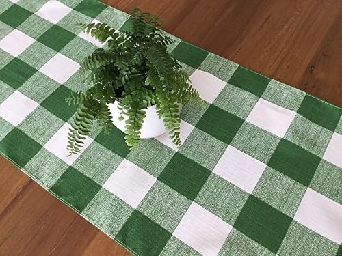 Eoqifjm As Shown In The Picture Green Check Table Runner: Modern Farmhouse Indoor/Outdoor Decor