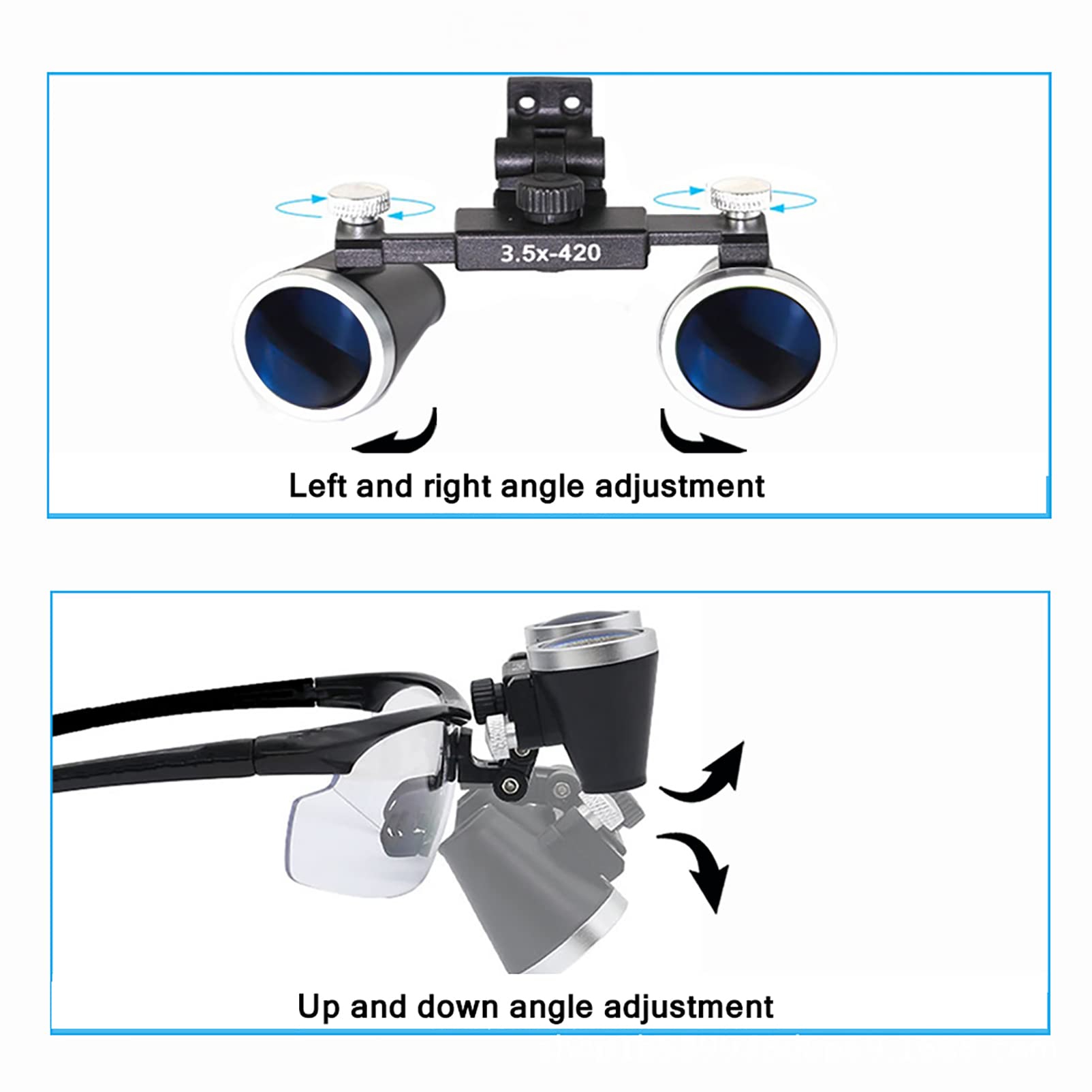 2.5X / 3.5X Occhiali binoculari Chirurgici con ingrandimento, Binoculare Lente chirurgica Lente di ingrandimento con Faro Lampada a LED, Distanza di Lavoro 320-420mm
