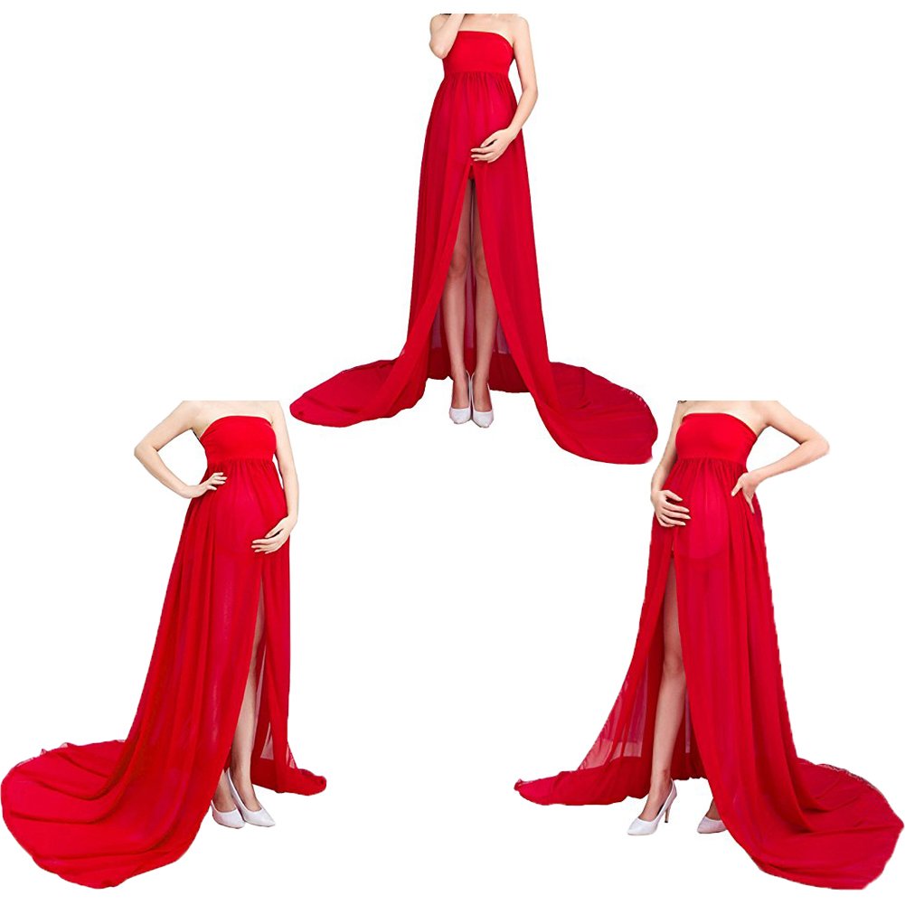 xuanranUK Abiti di Gravidanza Vestiti in Chiffon da protagonisti delle Donne di Pregnants di Fotografia Fuori dai Vestiti dalle Spalle, Gonne fotografiche di maternità (Rosso)