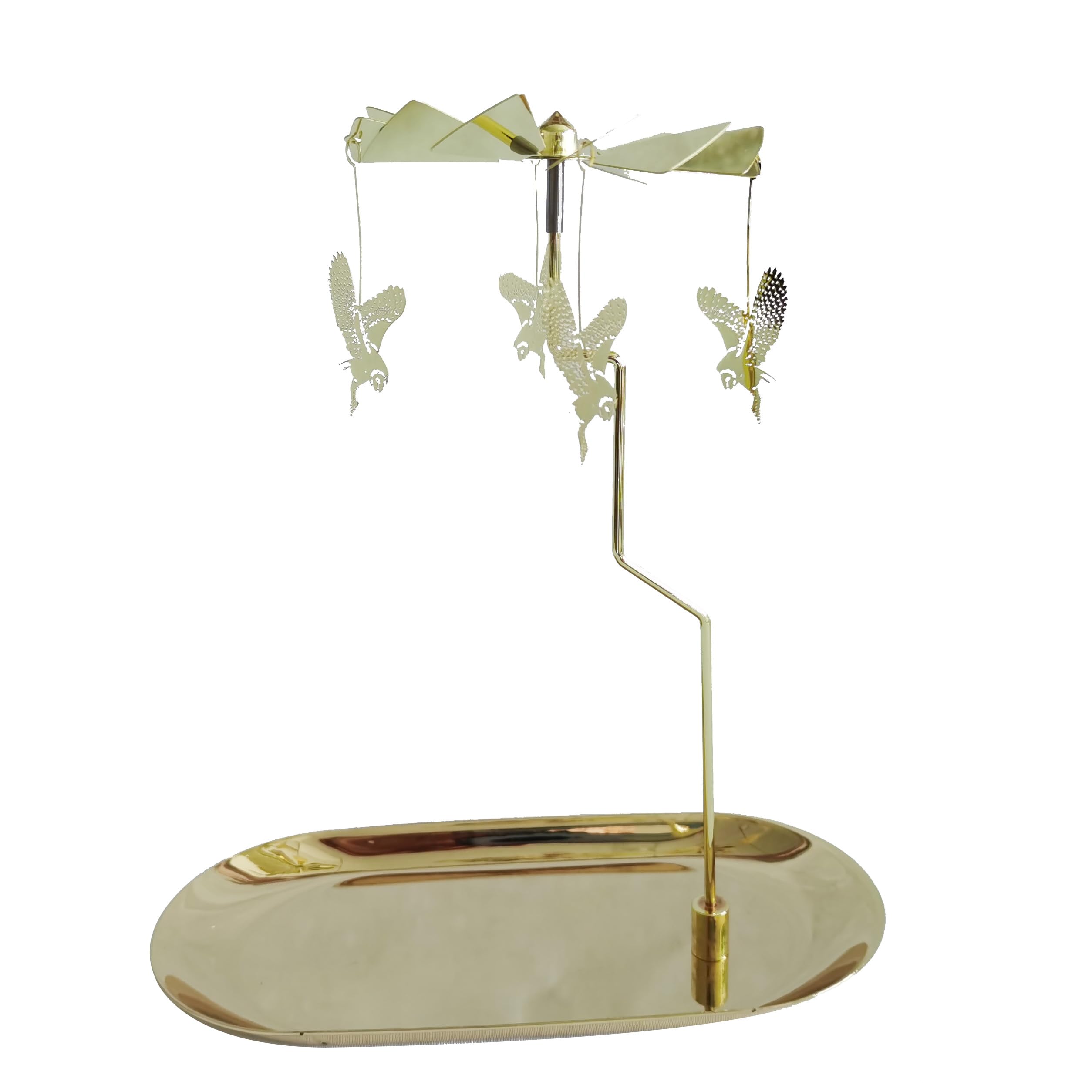 Kingnero Gold Owl Rotary Candle Holder Tray Carousel Candle Home Decoration Metal Tea Light Spinning Candleholder For Christmas (Gold Owl)