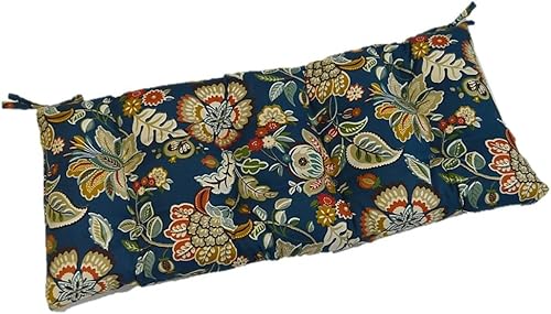Telfair - Cojín copetudo con lazos para banco, columpio, planeador, color azul pavo real, verde, marrón, rojo, naranja, marfil floral, para