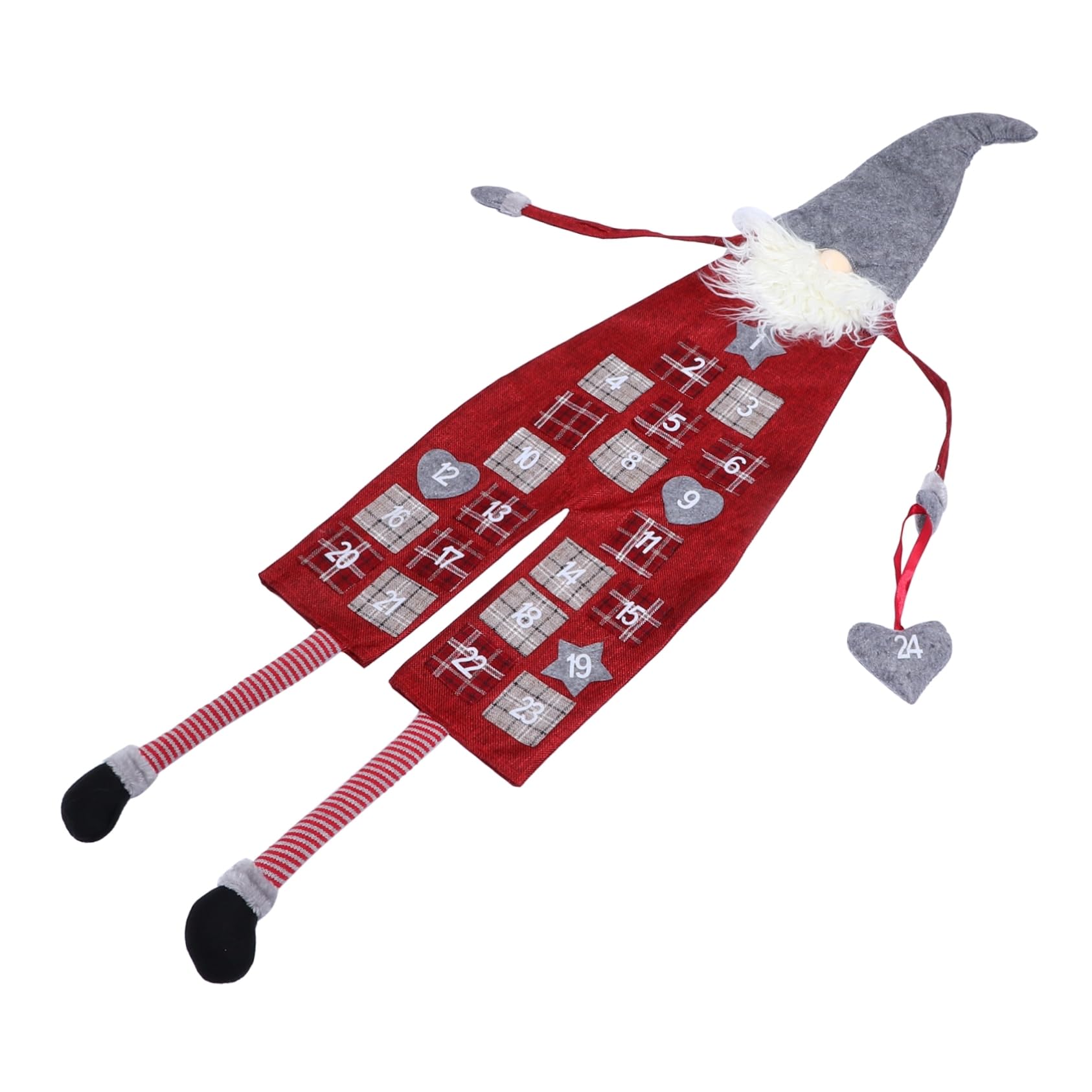 Calendario Avvento Natalizio Bambola Folletto Rosso in Lino e Lana Artificiale, Decorazione da Appendere per Conto alla Rovescia di Natale in Ingresso o Hall