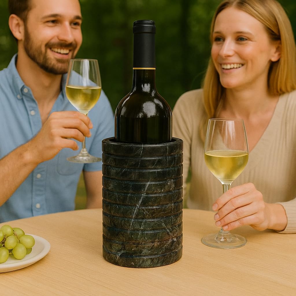 Ottimo Marble Wine Chiller & Champagne Bucket – Tall 7” 100% Marble Stone Bottle holder or Bucket and is a Perfect Wine Accessories Gift or Set for Wine Lovers, Parties, Women, or Hostess (Black) - Image 4