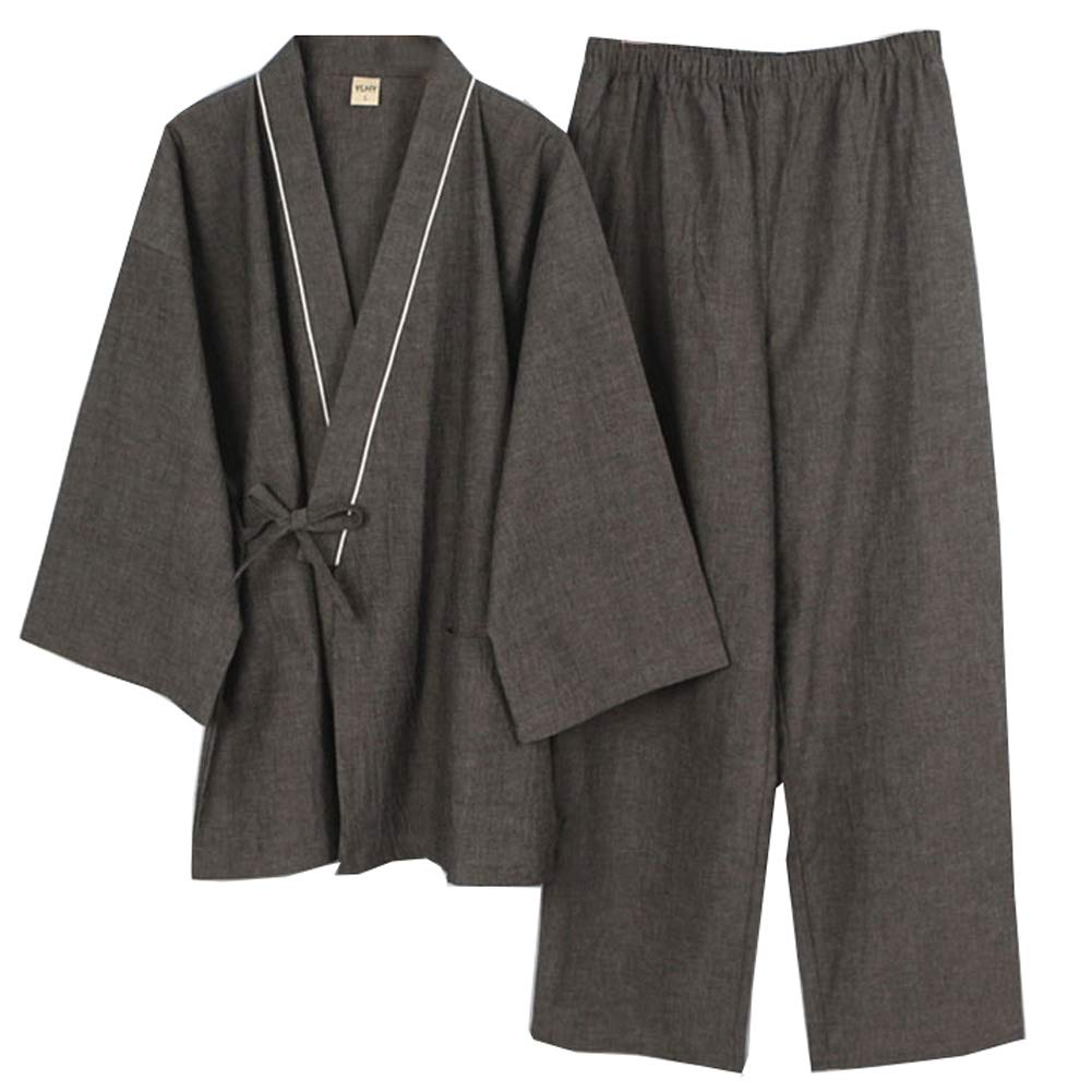 thefancypumpkinJinbei Men's Japanese Yukata Kimono, Gray897, L