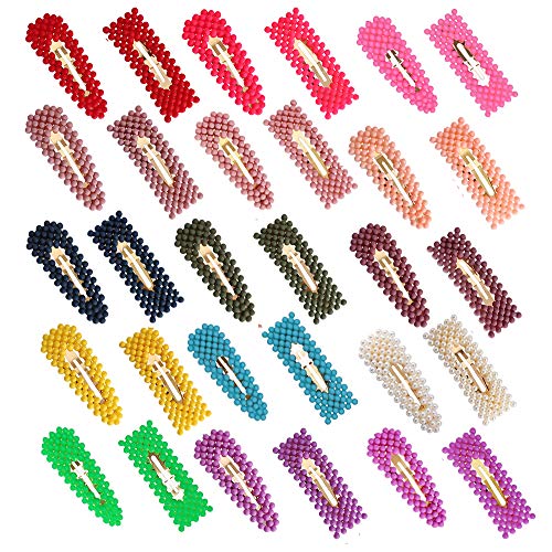 fani 30 Pcs Multicolor Snap Pearl Hair Clip Fashion Geometric Pearl Shape Hair Clips Plastic 15 Bright Color Hair Pins Hair Barrettes for Women Ladies Party Wedding