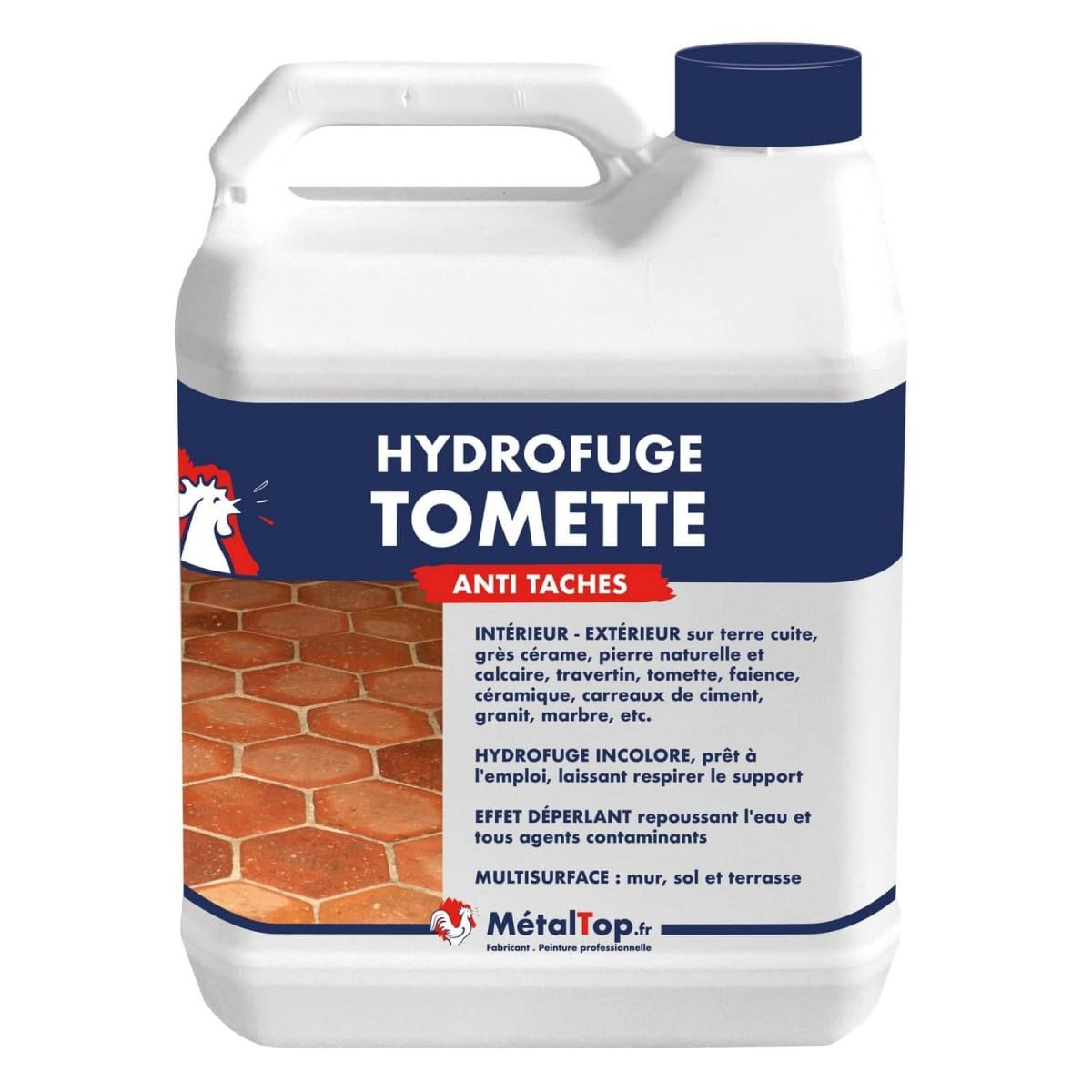 Metaltop - Hydrofuge Tomette - 5 L - Protection invisible anti-taches pour sols en terre cuite et carreaux poreux