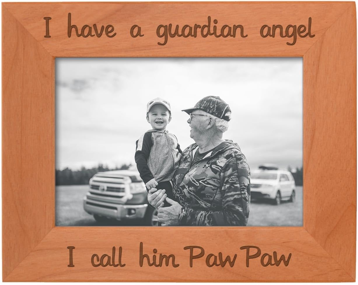 ThisWear Grandpa Remembrance Frame Paw Paw I Have a Guardian Angel In Remembrance Gifts Natural Wood Engraved 5x7 Landscape Picture Frame