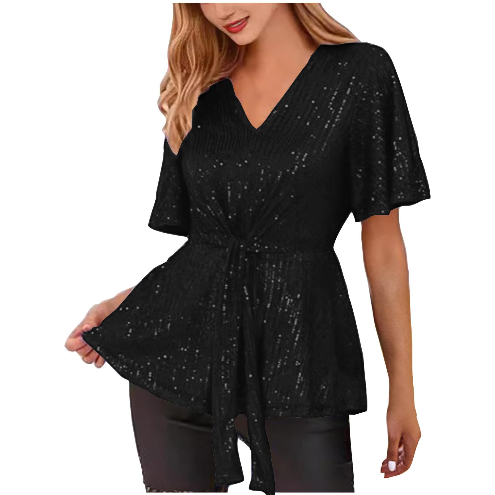 Plus Glitter Shirt 2025 Sequin Shirt For Women Plus Size V-Neck