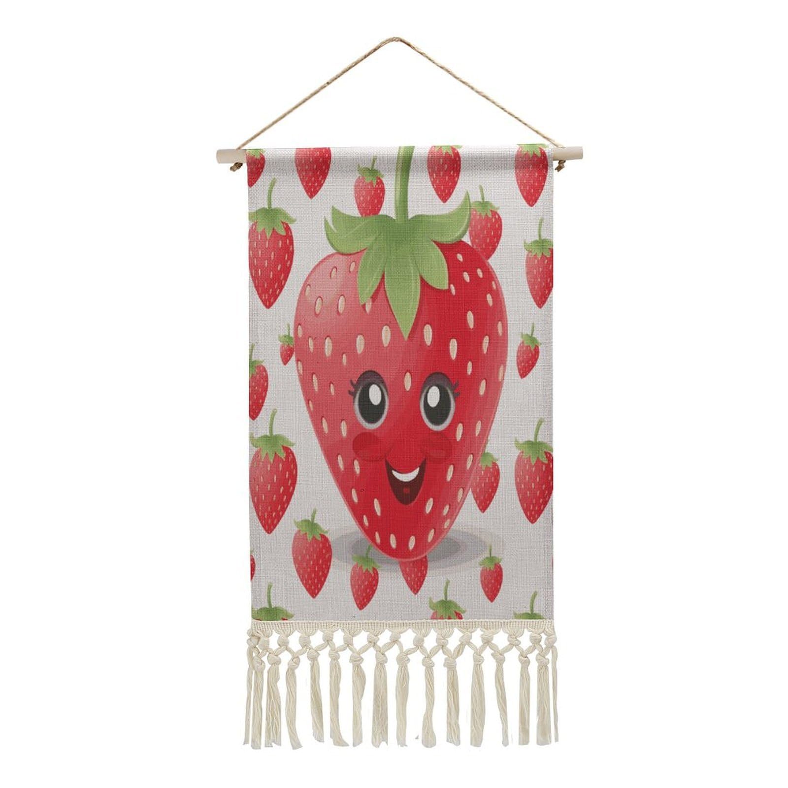 Adfgyerh Style Strawberry Tapestry With Tassels Cotton And Linen Hanging Posters, Wall Art For Travel Gift, Wall Tapestry For Office Home Decor Bedroom Living Room Decor