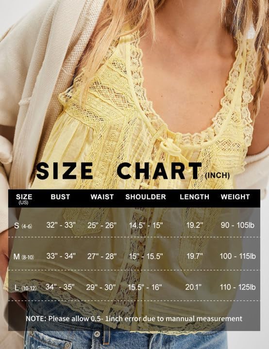 ROJZR Women Lace Tie Front Trim Tank Top Beach Sheer Ruffle Flowy Crop Y2K Button Down Boho Eyelet Summer Cami Shirts - Image 5