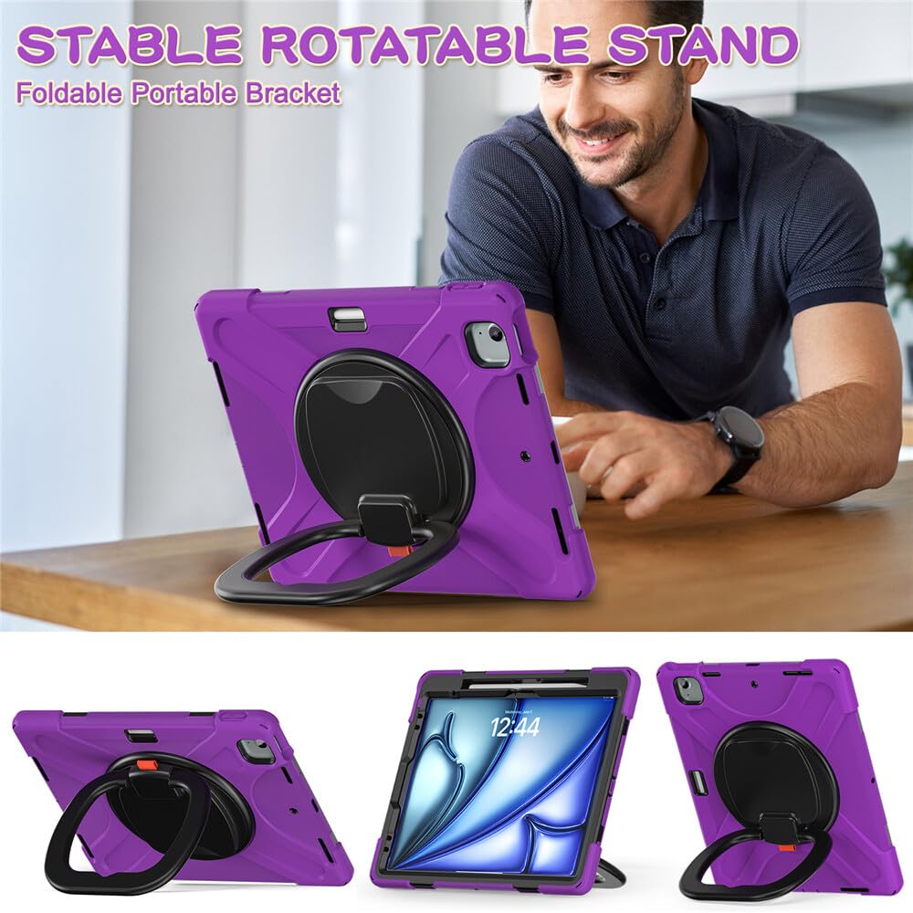 Compatibile per iPad Pro 11 inch 2018 (Colore: Rosa Ciliegia) Custodia rigida antiurto in silicone con fascio, rotazione a 360 gradi