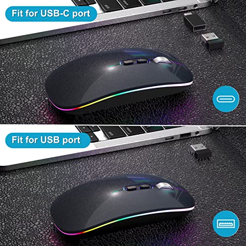 Image of OKIMO 【Upgrade】LED Wireless Mouse, Slim Silent Mouse 2.4G Portable Mobile Optical Office with USB & Type-c Receiver, 3 Adjustable DPI Levels for Notebook, PC, Laptop, Computer, MacBook (Galaxy Black)