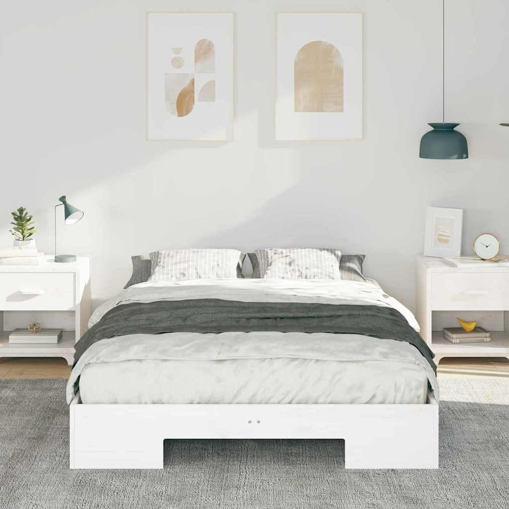 Marco de cama de madera maciza de pino blanco 135 x 190 cm con espacio de almacenamiento y plataforma estable, juego de dormitorio moderno para colchón cómodo y uso a largo plazo
