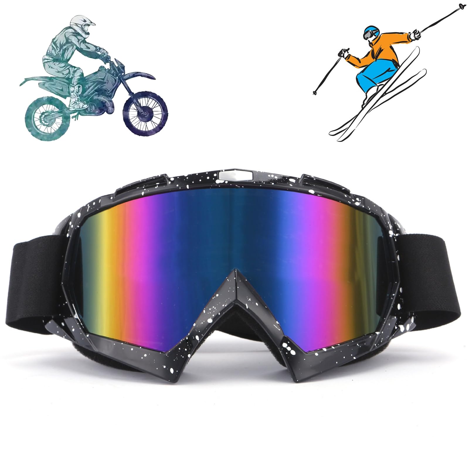 2 Pezzi Occhiali Da Sci E Motocross – Protezione UV 400, Antiappannamento, Morbida Schiuma, Compatibili Con Casco, Per Uomo E Donna