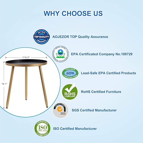 Miniatura 13 de AOJEZOR Mesa auxiliar: mesa auxiliar para cualquier habitación - Mesas auxiliares pequeñas para espacios pequeños, todo negro mate con 3 patas Negro