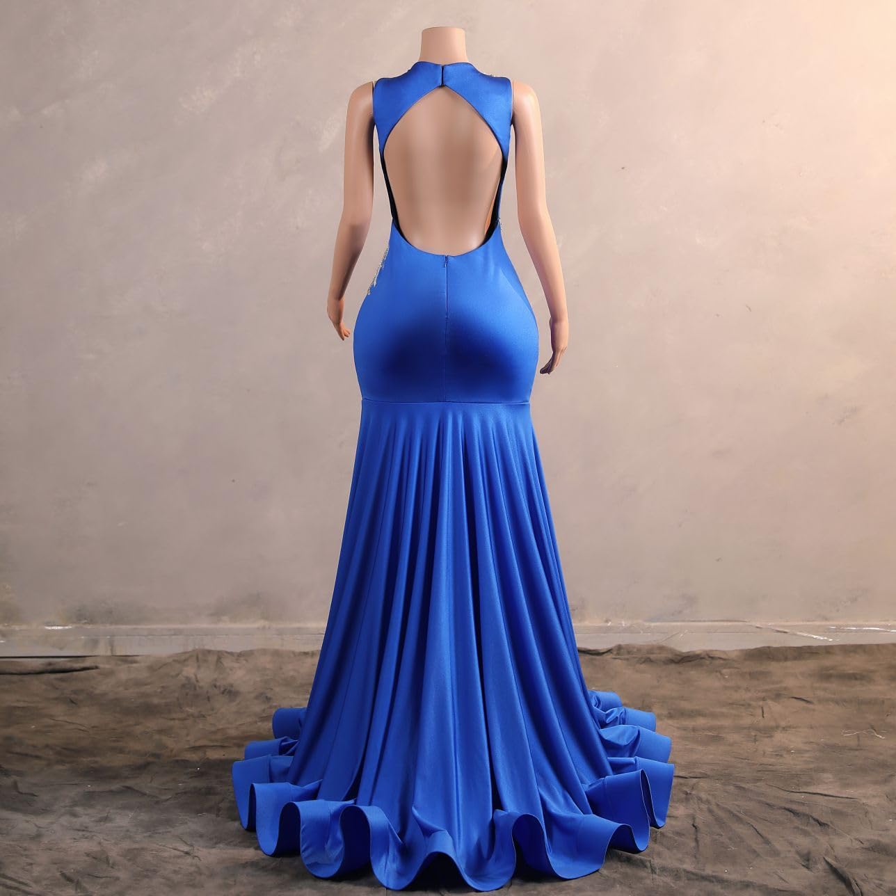 Datangep Sleeveless Mermaid Prom Dress Evening Dress Applique Crystal Beads Celebrity Pageant Gown Chapel Train