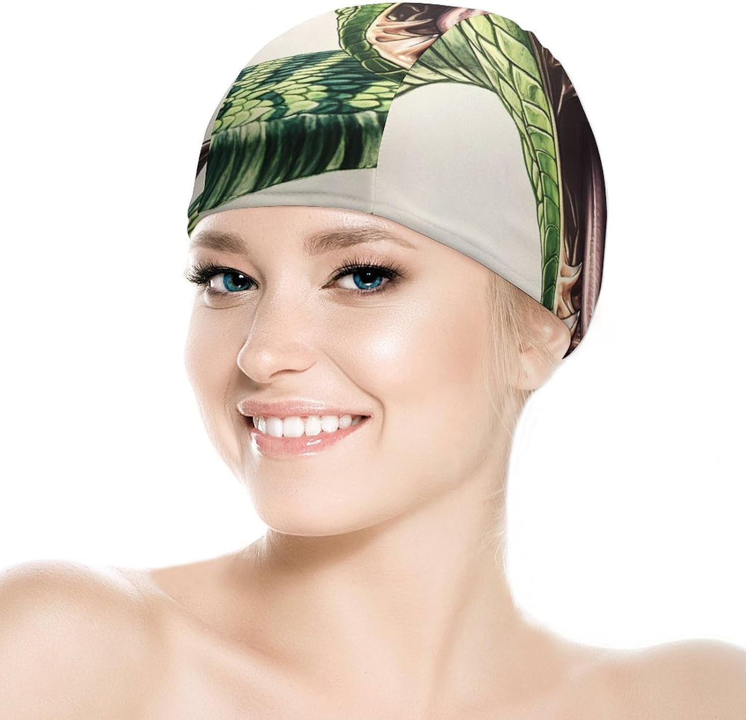 Green Snake Womens Swim Cap for Men Adult Swimming Hat Curly Short Medium Long Hair