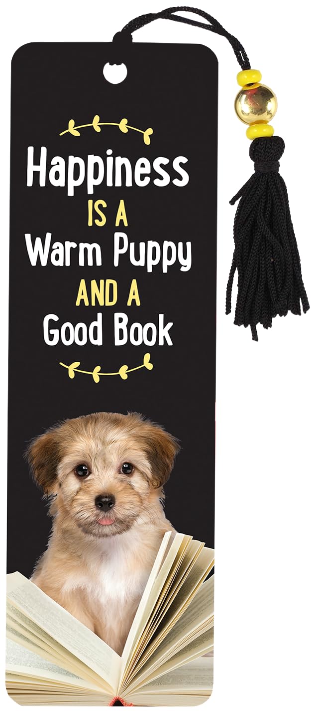 Happiness is a Warm Puppy and a Good Book Beaded Bookmark