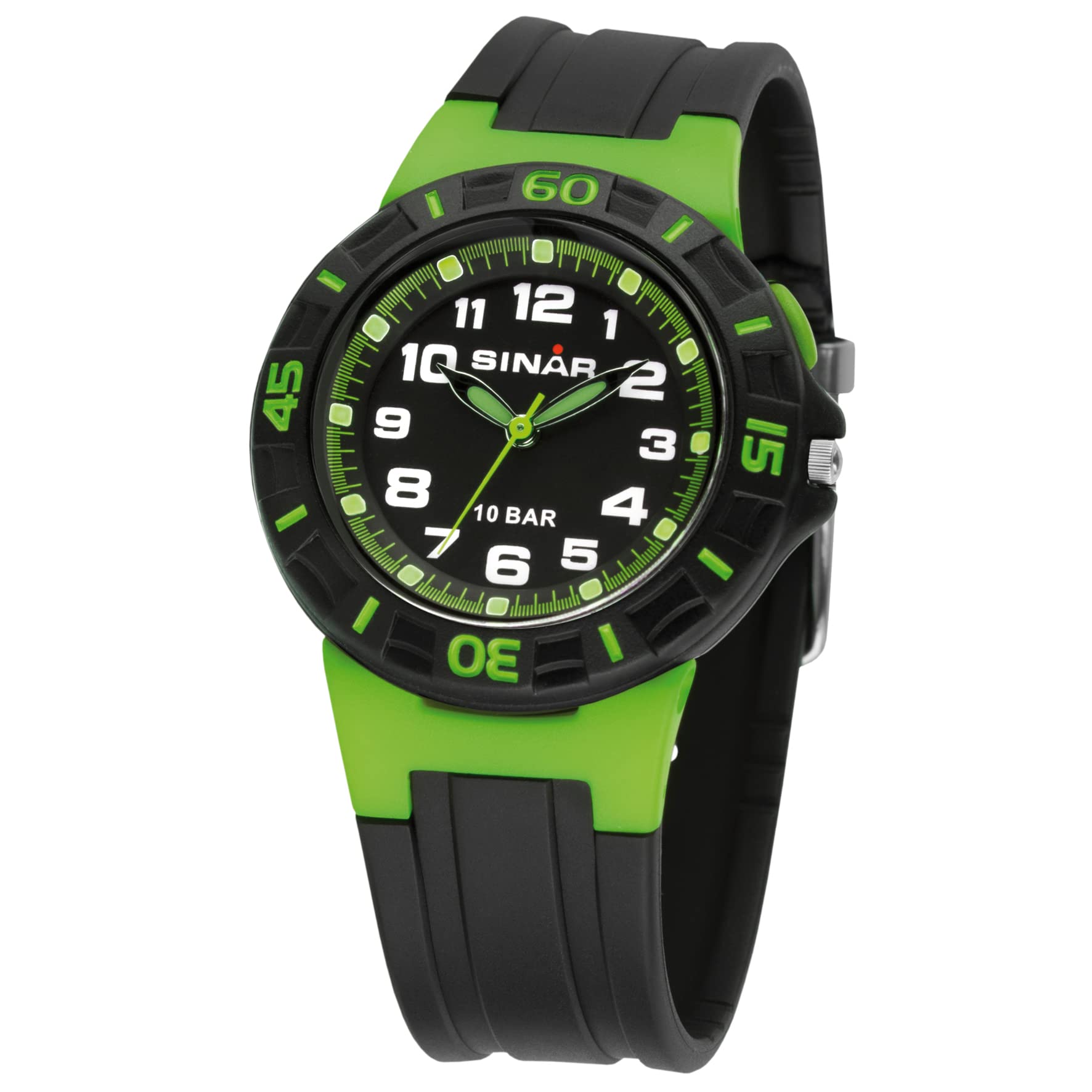 Sinar Montre de 20–3 XB Unisexe Caoutchouc Plastique 10bar Analogique lumière Vert