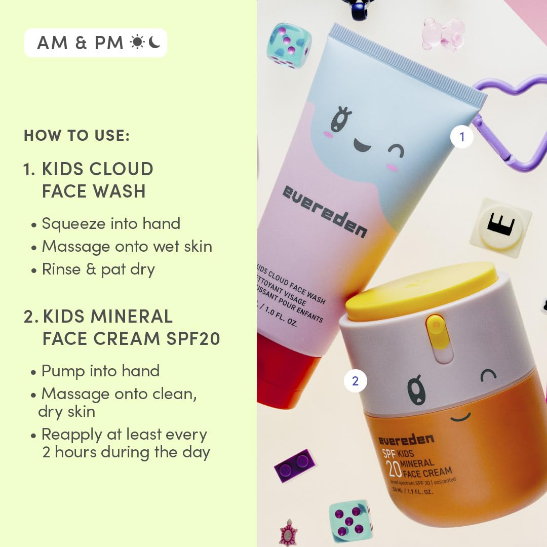 Kids Healthy Morning Duo: Clean & Vegan Skin Care for Kids Bundle | Skin Care Cloud Face Wash + SPF 20 Mineral Face Cream | Non-Toxic | Non-Comedogenic | Fun | Easy-to-Use Skincare - Image 8