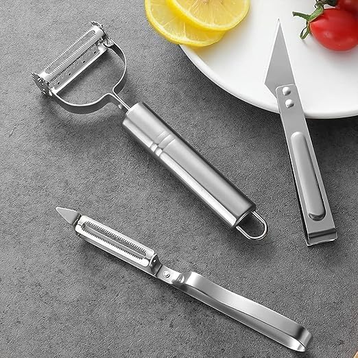 Image of 9 PCS Vegetable & Fruit Peeller with Meat Cutter and Hand Peeler 3 in 1 Multifunctional Durable Razor Sharp Cutter Slicer Vegetable Julienne Shedder Peeler for Kitchen (B)