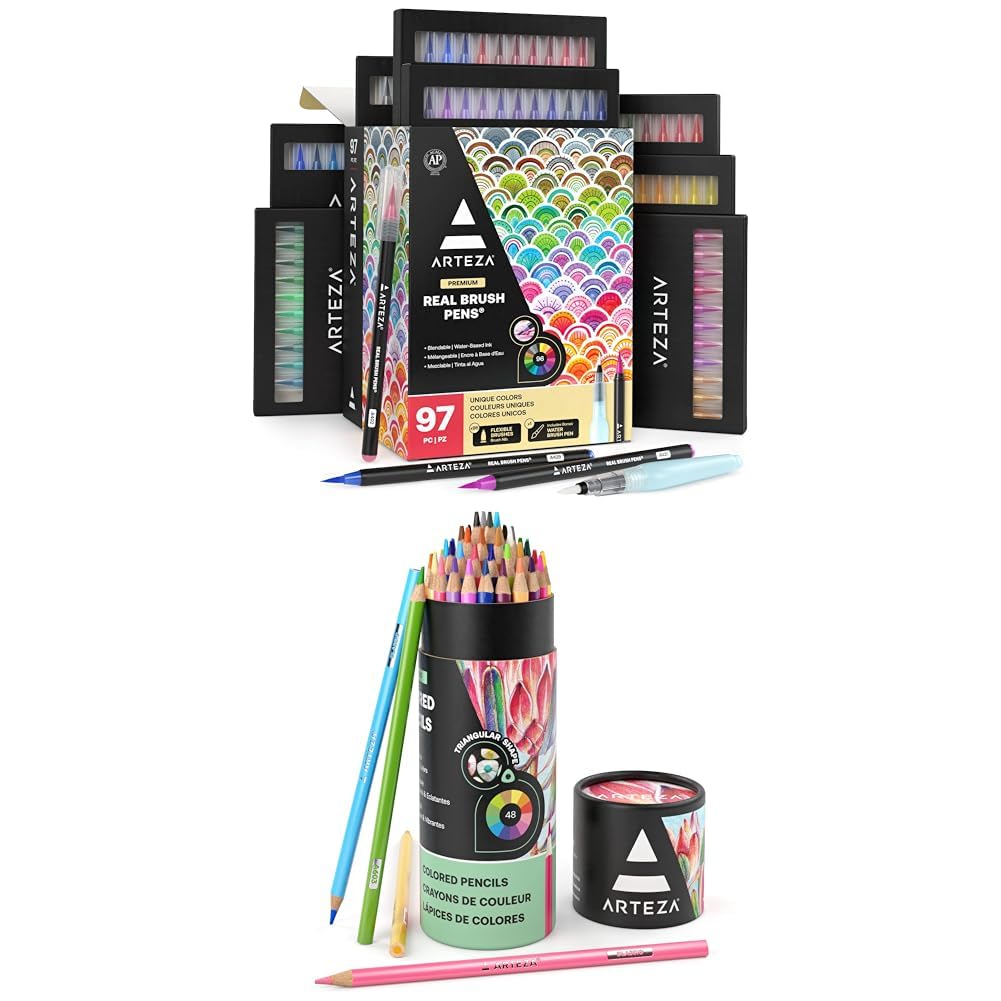 Amazon.com: ARTEZA Real Brush Pens, 96 Drawing Pens Pack and