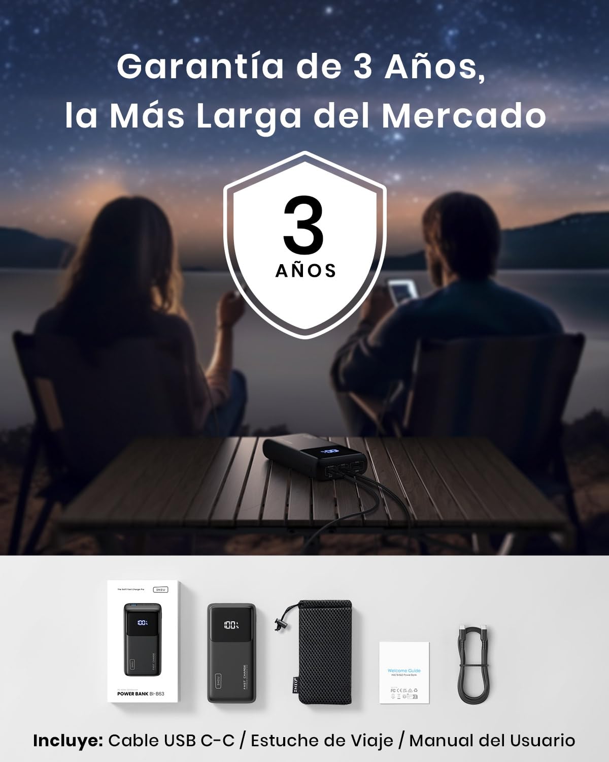 INIU Laptop Power Bank Compacto 25000mAh 100W Carga Rapida Batteria Externa | 3-Output Carga Rápida, Apto para Avión de Viaje, Bateria Portatil para MacBook, Steam Deck, iPhone 17, Samsung, iPad etc