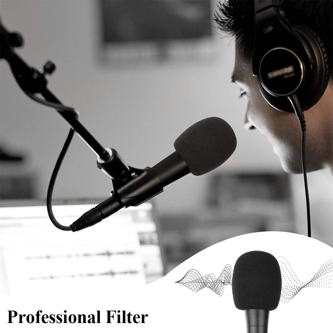 Coperture Microfono Spugna - 6 Pezzi Neri, Antipop E Antivento, Per KTV E Spettacoli - Foto 7