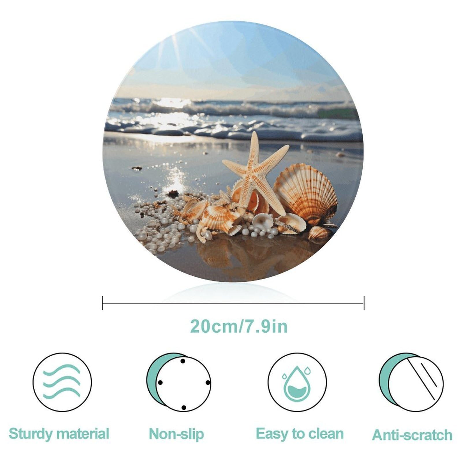 Seashells on The Beach - Tabla de cortar redonda fácil de limpiar, tablas de cortar para cocina, tamaño grande 7.9, tablas de cortar esenciales de cocina, convenientes para carne y verduras