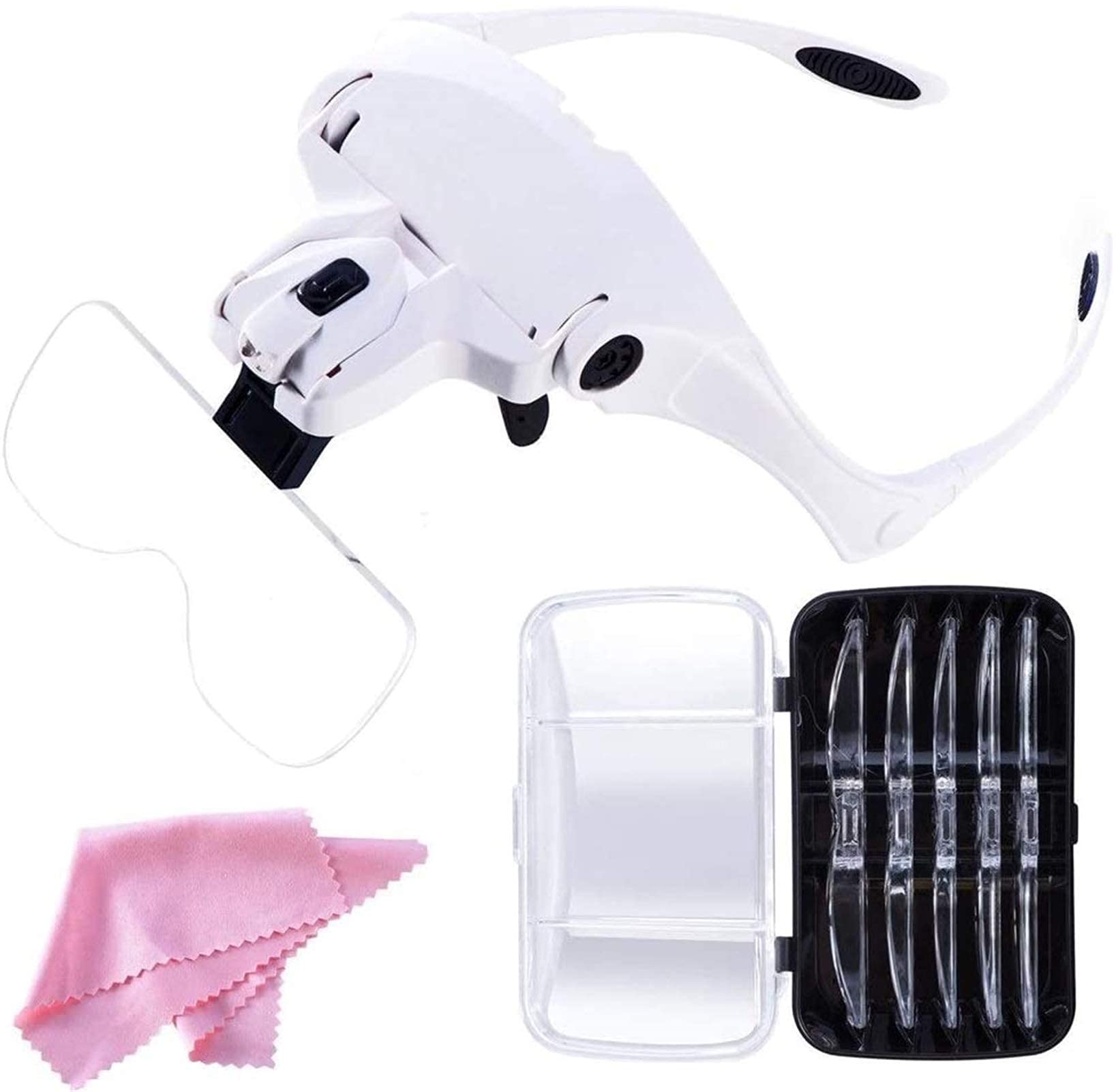 asdchZen Headband Magnifier,Head Mountlighted Magnifying Glasses,Magnifying Glass Headband Magnifier With 2 Light For Reading Jewellery Loupe For Hobbies,Reading,Jewelry Loupe,Crafts