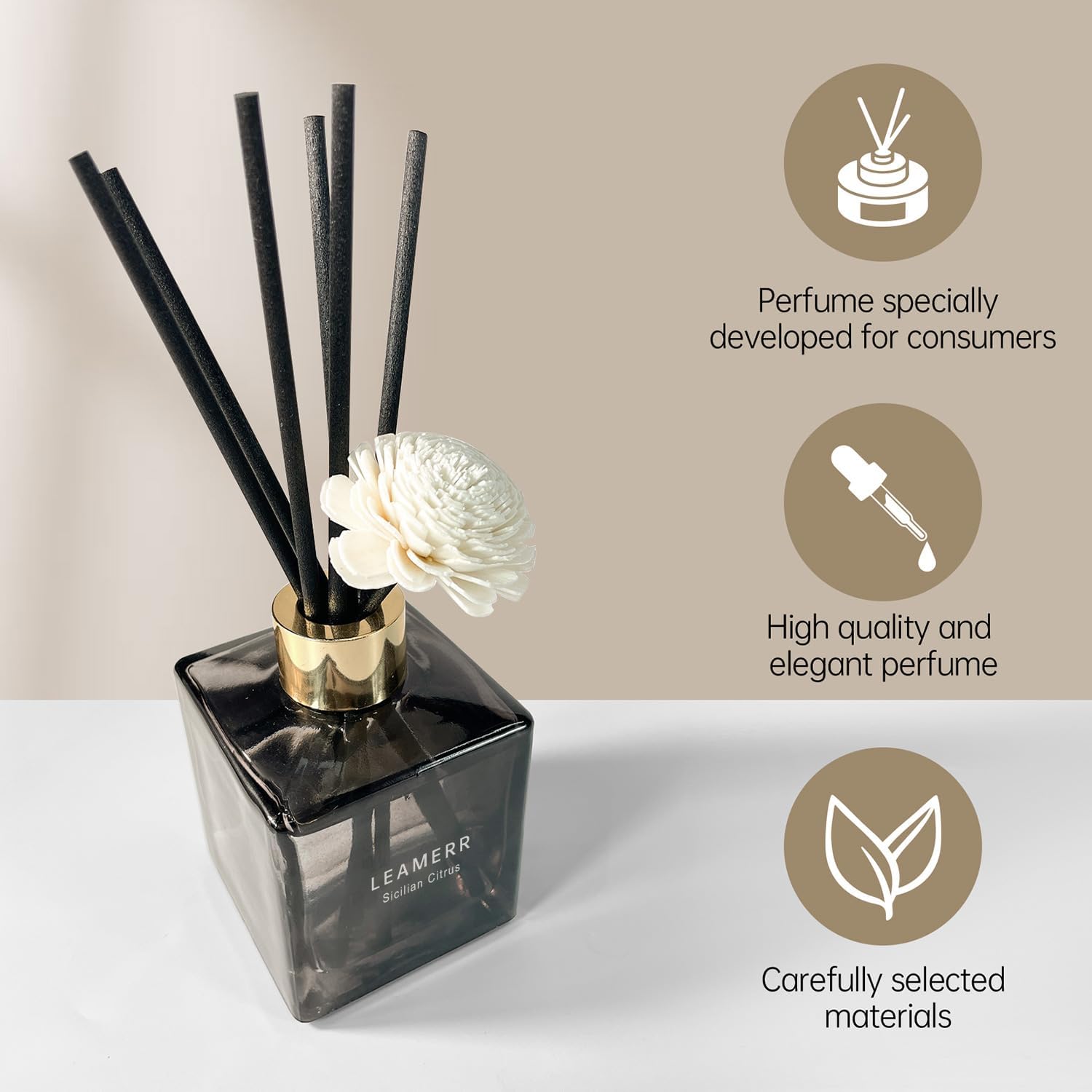 Reed Diffuser Set, 6.1 oz (180 ml) Sicilian Citrus Scented Diffuser with Sticks Long-Lasting Home Fragrance Reed Diffuser for Home Room Office Bathroom Shelf Decor - Image 4
