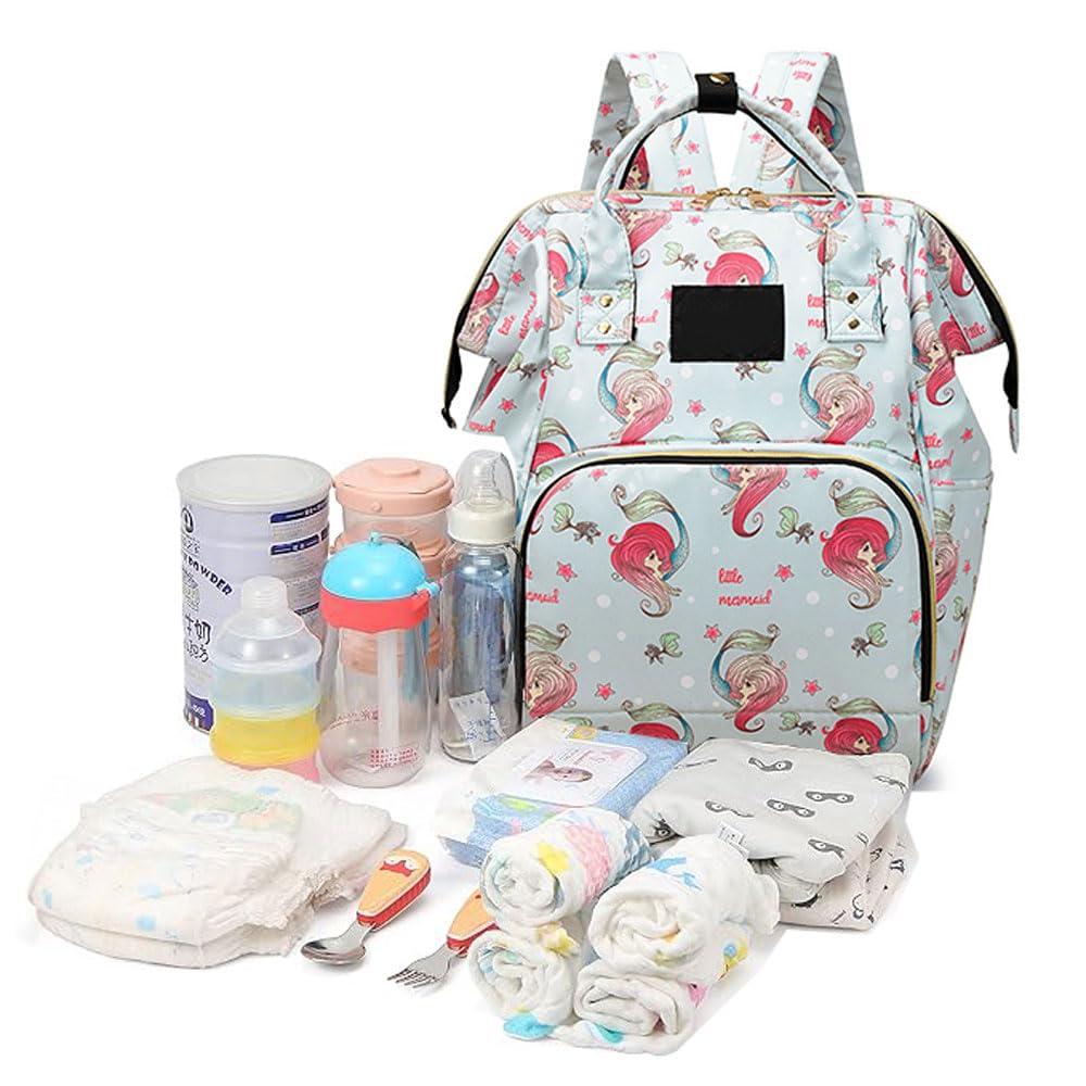 BabyMoon Mother Diaper Bag Lightweight Multifunctional Travel Unisex Diaper Backpack | Blue Mermaid-image-29