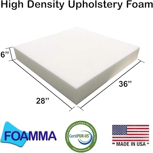 Miniatura 2 de FOAMMA Cojín de espuma para tapicería de alta densidad de 6 x 28 x 36 pulgadas (reemplazo de asiento, hoja de tapicería, relleno de espuma)