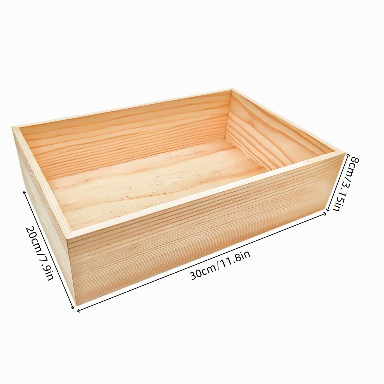 Anktily 1 confezione di scatole portaoggetti rettangolari in legno grezzo, 30 x 20 x 8 cm, contenitore rustico in legno naturale per casa, ufficio e arredamento