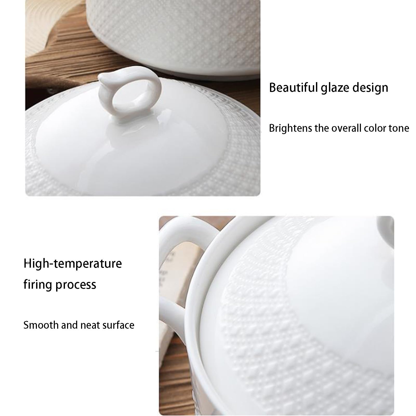 Sopera de cerámica, cuenco de porcelana con tapa for restaurante, hogar, cocina, decoración blanca, olla for sopa(1800ml)