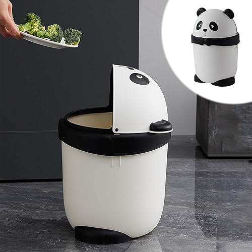 CENGNIAN Lindo bote de basura de panda, mini bote de basura con tapa abatible superior, pequeño cubo de basura para espacios compactos debajo de