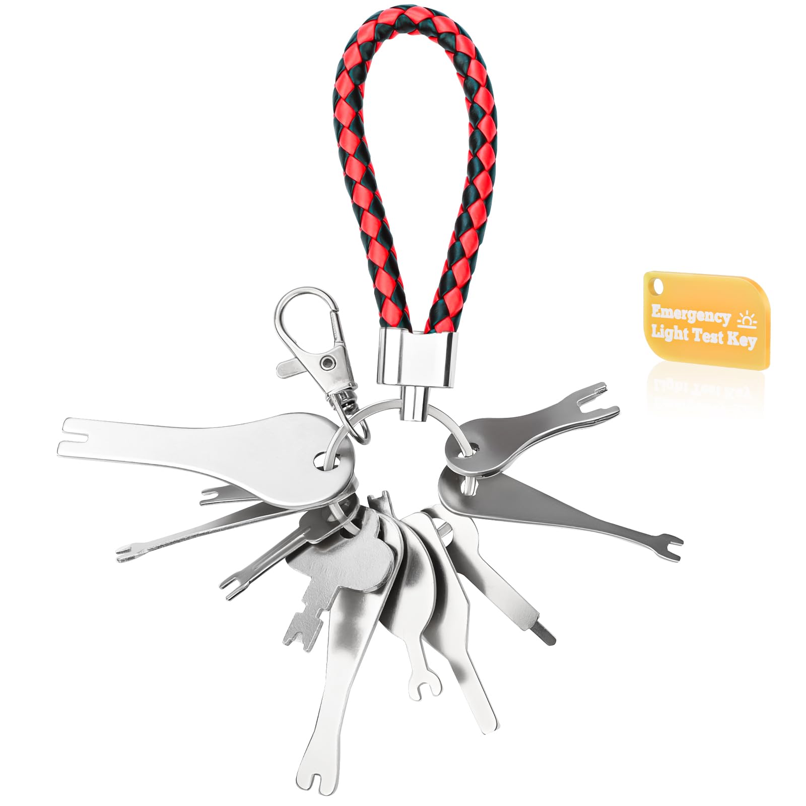 Emergency Light Test Key Set 11 Pack with Upgraded Braided Key Ring, Mellbree Fish Key Set for Emergency Lighting Test