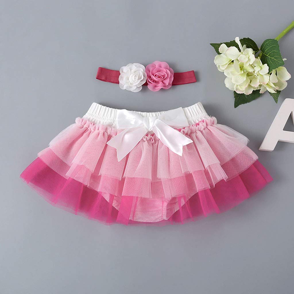 Infant Girl Tutu Skirt Baby Newborn Layered Princess Tulle Skirt with Headband Casual Skirt Birthday (Pink, 0-6 Months)