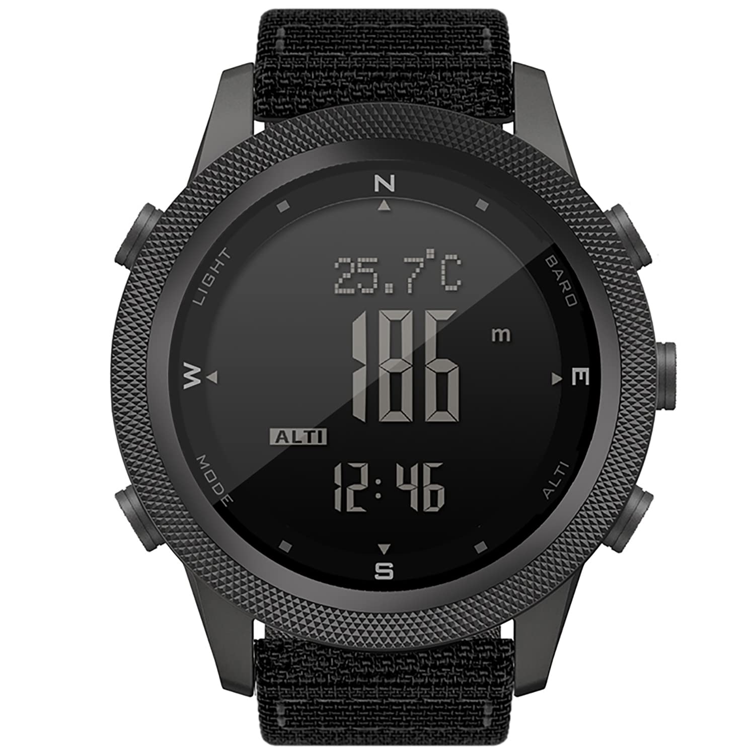 Montre de sport tactique pour homme - Montre numérique de survie militaire avec boussole - Bracelet durable - Traqueur de pas, podomètre, calories, Noir