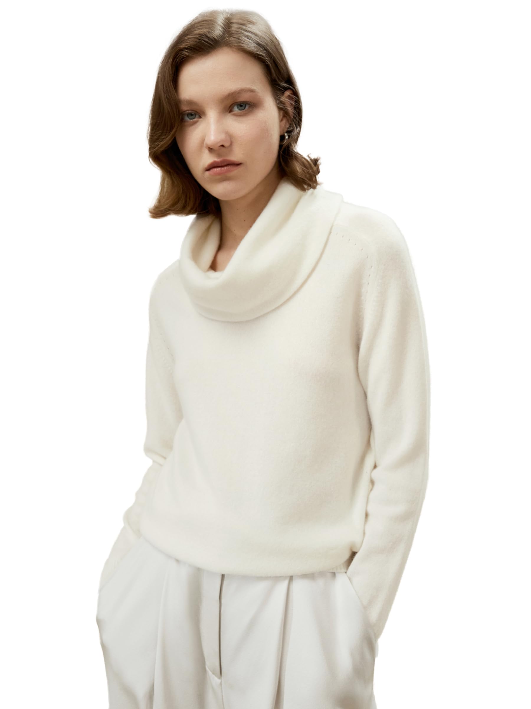 LilySilk 100 Cashmere Sweater for Women Ladies Relaxed Pullover Cowl Turtleneck Cable Knit Base Layer for Fall Winter