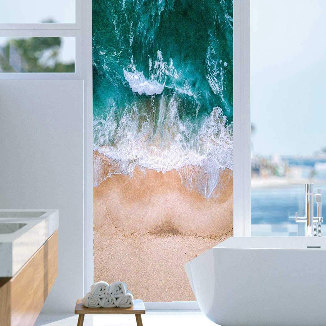 J4U Beach Window Film Privacy No Glue Decorative Window Sticker Static Window Cling Frosted Window Decals for Home/Office 15.7"x55.1"(40x140cm)