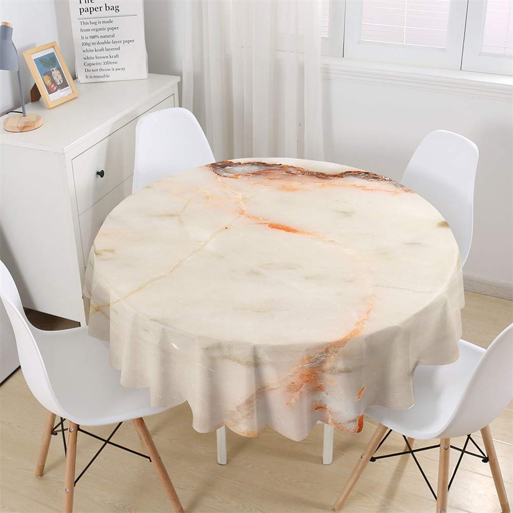 Chickwin Modern Round Tablecloth Marbling Pattern Waterproof Dust-Proof Polyester Fabric Outdoor Table Cloth Wipe Clean Table Cover Kitchen Garden Round Tabletop Decor (Yellow,150cm)
