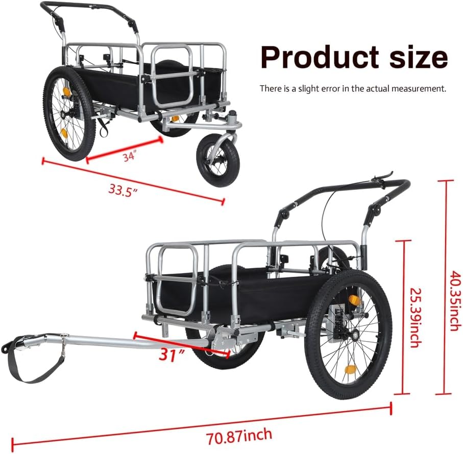 3-in-1 Heavy-Duty Bike Cargo Trailer – E-Bike Compatible Steel Frame, 110lb Capacity, 20" Wheels & Accessories
